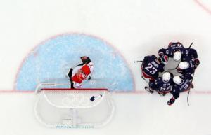 Aerial ice hockey view