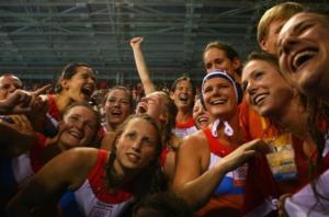 Netherlands women celebrate their gold medal