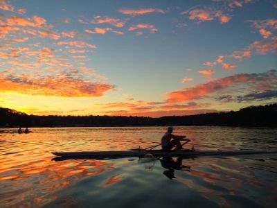 Schramko rowing at sunrise