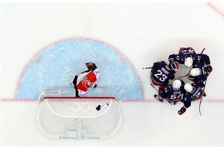 Aerial ice hockey view