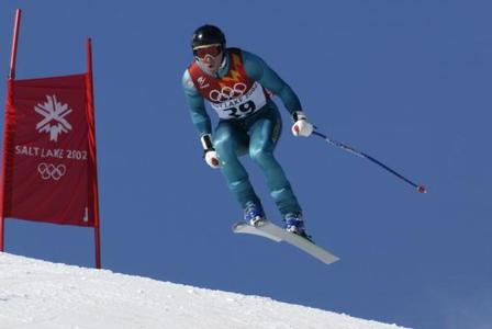AJ Bear competes in the downhill event