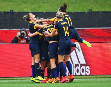 Matildas celebrate goal at World Cup