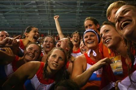Netherlands women celebrate their gold medal