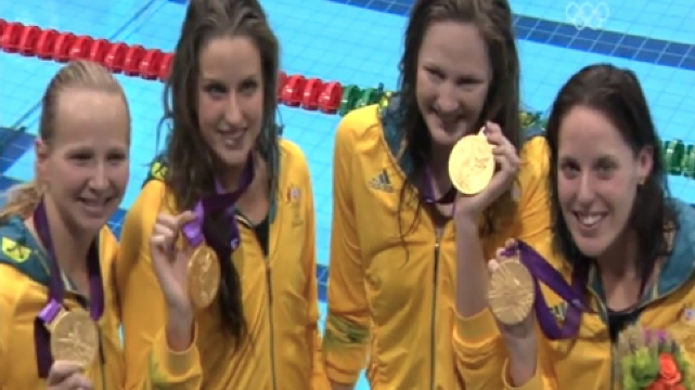 Women's 100m Freestyle Relay Team - Medal Ceremony London 2012