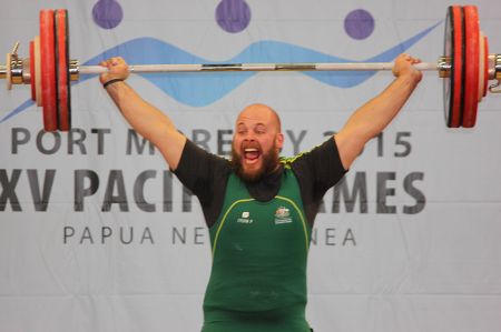 Grgorevic celebrates at 2015 Pacific Games.