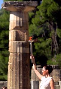 Maria Nafplotou holds the flame