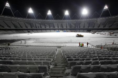 London Stadium under snow