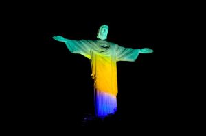 Christ The Redeemer Lit Green Yellow and Blue Two Years Ahead Of Rio 2016 Olympics Opening Ceremony