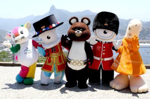 Friends of Rio 2016 - Mascots from Moscow, Athens, Beijing and London Olympic Games Visit the Sugarloaf Mountain