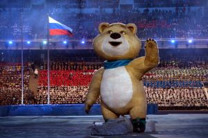 Olympic mascot waves to the crowd
