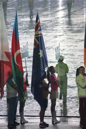Tiana Penitani as flag bearer for the Australian Youth Olymic Team at the Opening Ceremony