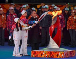Putin with Olympic Flame in Moscow