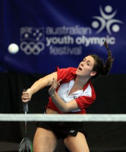 Chloe Birch in badminton action