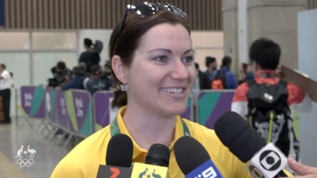 Flagbearer Anna Meares lands in Rio