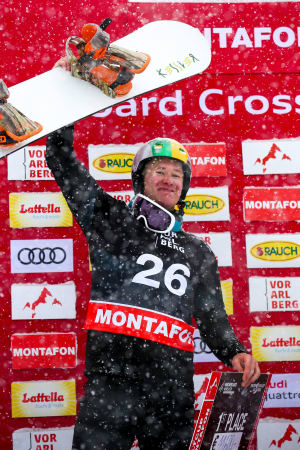 Jarryd Hughes won gold at the Snowboard Cross Montafon World Cup