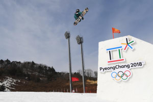 Jess Rich competes in women's Snowboard Big Air qualifications