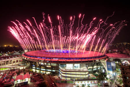 Fireworks Explode Over Rio's Maracana Stadium During The 2016 Olympic Games Opening Ceremony